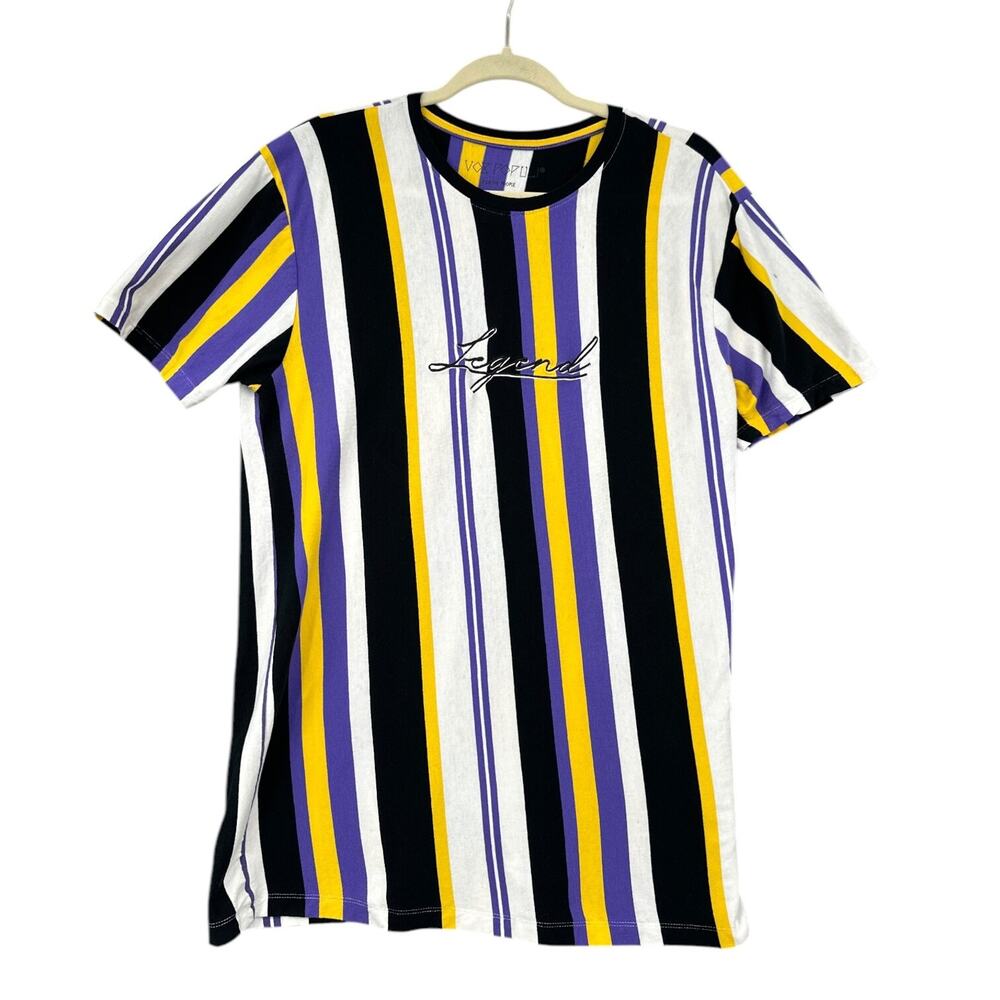 Vox Populi Multicolor Short Sleeve Legend‎ Print Striped T-shirt Size Large